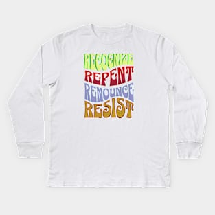 Four R's RECOGNIZE REPENT RENOUNCE RESIST RETRO Kids Long Sleeve T-Shirt